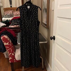 Anne Klein Black Sleeveless Maxi Dress with Tiny Floral Print